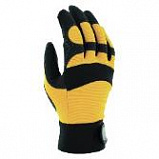 Защитные перчатки трикотажные с ладонной стороны из искусственной кожи от вибр, черно-желтые (6 шт)