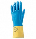 Неопреновые перчатки с хлопковым напылением изнутри, желто-голубые, размер L (уп.12пар)